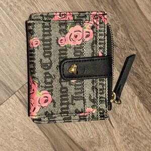 Juicy Couture Floral Wallet Pink Roses Logo Zip Coin Purse Card Holder